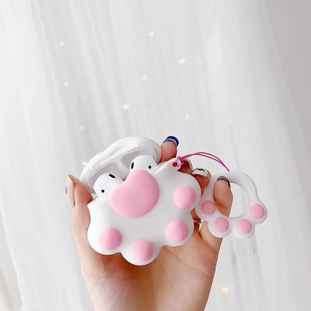GOOYIYO - For Airpods 1 2 Silicone Case Card Earphone Earbuds Charge Box Soft Cover Cartoon Cute Paw Accessory Gift Ring |