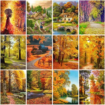 

Autumn Leaves DIY 5D Diamond Painting Full Round Drill Mosaic Cross Stitch Fall Scenery Diamond Embroidery Rhinestones Wall Art