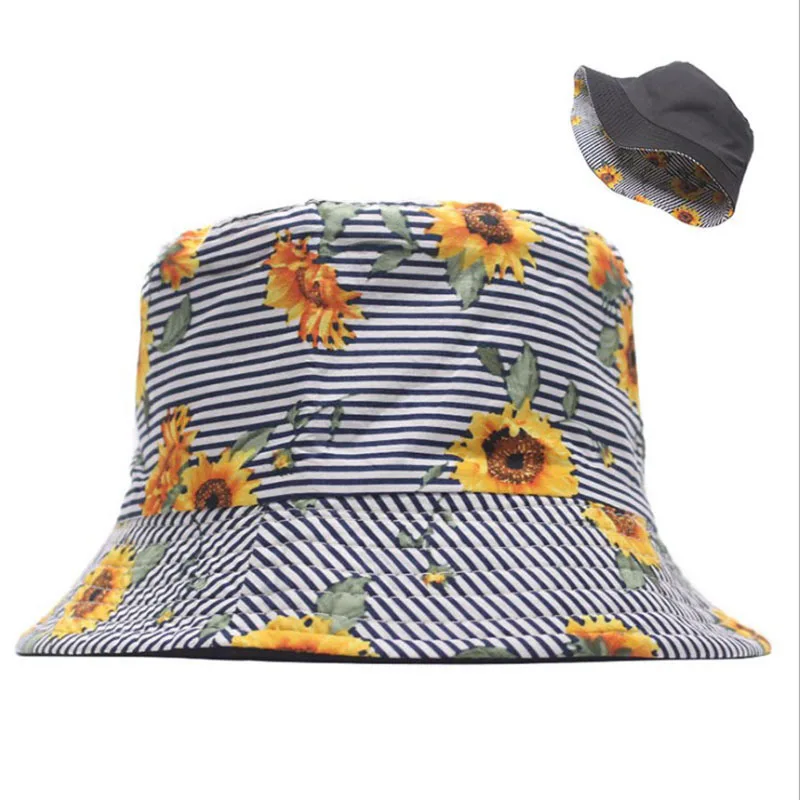 

New Summer Two Side Sunflower Cotton Bucket Hat Men Women Panama Fashion Bob Fisherman Hat Outdoor Travel Sunscreen Fishing Cap