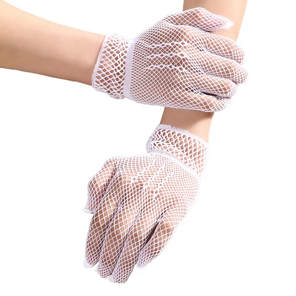 

Ladies Girls Neon Sexy Short Fingerless Fishnet Lace High Elasticity Gloves A20