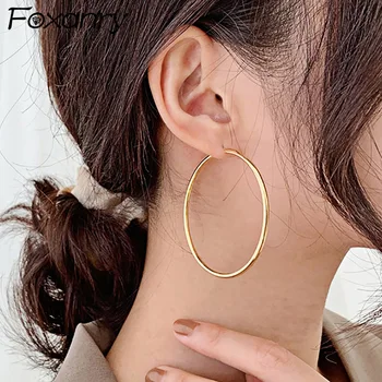 

Foxanry Prevent Allergy 925 Sterling Silver Big Circle Earrings for Women Trendy Simple France Gold Plated Bride Jewelry Gifts
