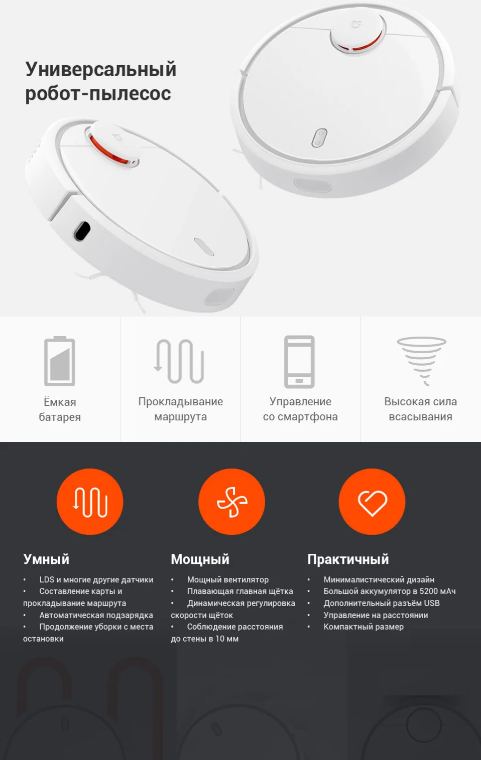 Умный робот-пылесос Xiaomi SKV4022GL для сухой уборки, белый