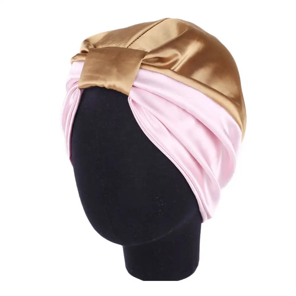 Khaki pink 6 цветов, атласная шляпа для салонов, ночная шапочка для волос из натуральных вьющихся волос, двойная эластичная шапочка для купания, для сна, для женщин, головной убор - Цвет: Khaki pink