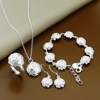 

Luxury Brand New 925 Silver Jewelry Elegant Beautiful Rose Flower Necklace Bracelet Earrings Set Fine Jewelry