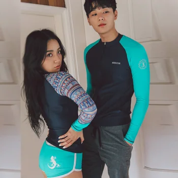 

Couples Rashguards Women Swimsuit 5 Pcs Long Sleeve Shirt Front Zipper Vest Pants Shorts Briefs Mens Shirt Shorts Pants Swimsuit