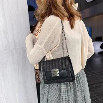 

Woven PU Leather Bag Straw Hit Color Splicing Square Metal Buckle Bags Women Chain Shopping Shoulder Crossbody Handbag