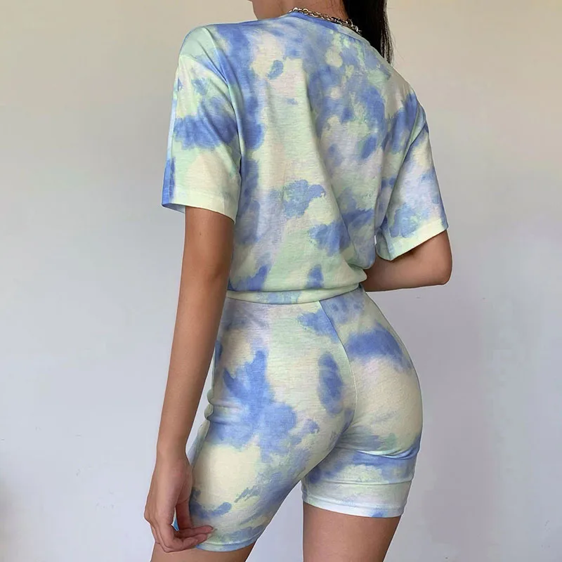 Darlingaga Casual Tie Dye Two Piece Set Women Tracksuit Fashion Summer Top and Biker Shorts Matching Sets Outfits Sportswear New