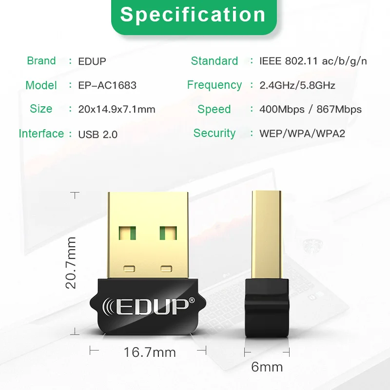 EDUP Wi Fi usb адаптер 2 4 ГГц/Wi 5 ГГц Dual Band 650 Мбит/с Беспроводной USB для Windows Mac OS