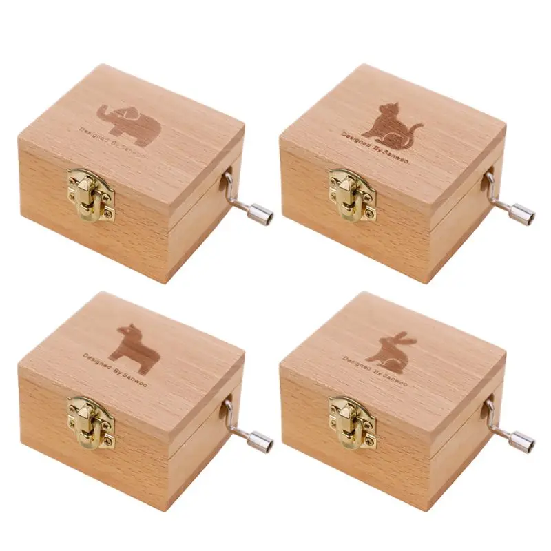 Wooden Music Box Multiple Music Random Engraved Musical Case Toys Kids Creative Gift