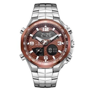 

Multi-function Timing Precision Steel Wrist Watch Men's Doubel Display Watch Brown Double Button Luxury Watches