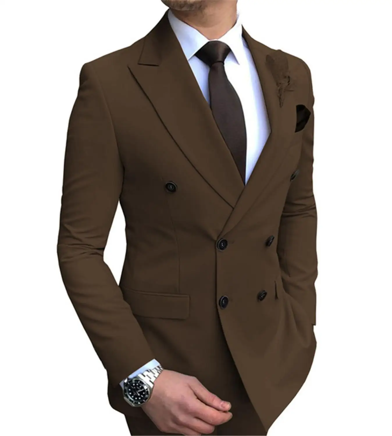 New 1 piece Men's blazer suit jacket Slim Fit Double-Breasted Notch Lapel Blazer Jacket for Wedding Groom - Цвет: Coffee