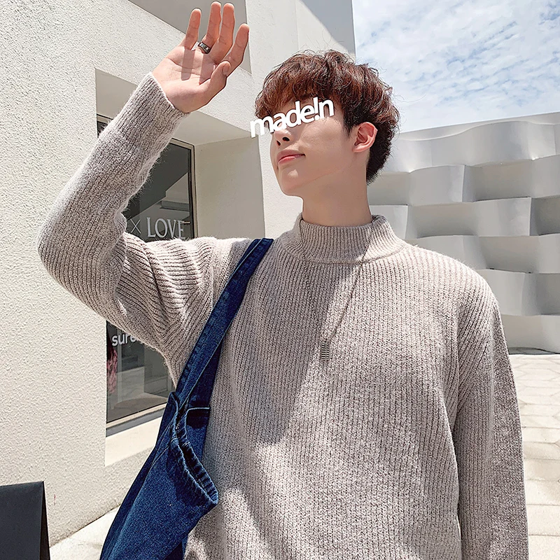 Winter New Sweater Men's Warm Fashion Solid Color Casual O-neck Sweater Pullover Street Loose Long-sleeved Sweater Male Clothes