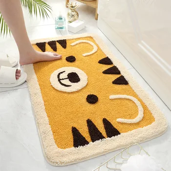 

Cute Little Tiger Flocking Bath Mat Home Decoration Floor Mat Bath Non-slip Super Door Soft Fiber Absorbent Rug Mat Bathroom