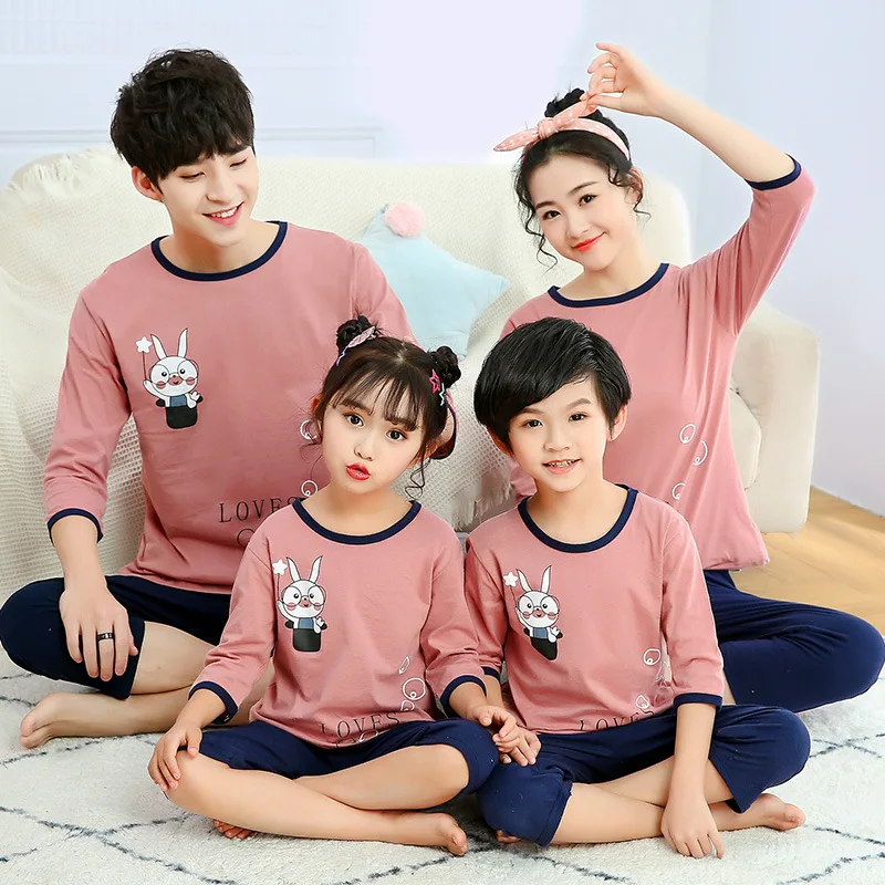 Cut Rate Family Matching Pajamas-Set Rabbit Kids Sleepwear Nightwear Adult Top Cotton Pants VRM8AdjkXj1