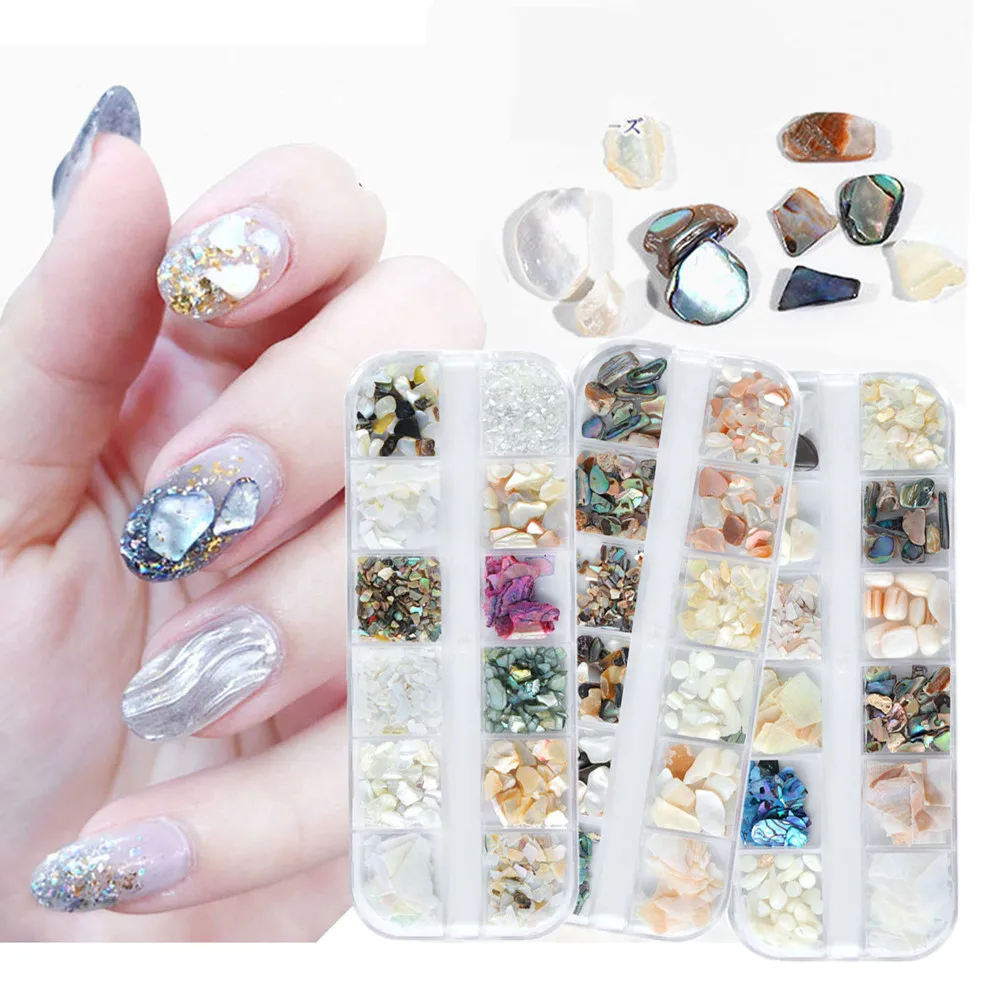 

1 Case Natural Shell Nail Art Decoration Colorful Abalone Slices Irregular Nail Flake Decals DIY Manicure Manicure Mermaid Decor
