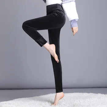 

Nonis Thick Velvet Soft Smooth Pleuche Loose Elastic High Waist Stretch Women Pencil Pants Warm Female Pants Plus Size 5xl