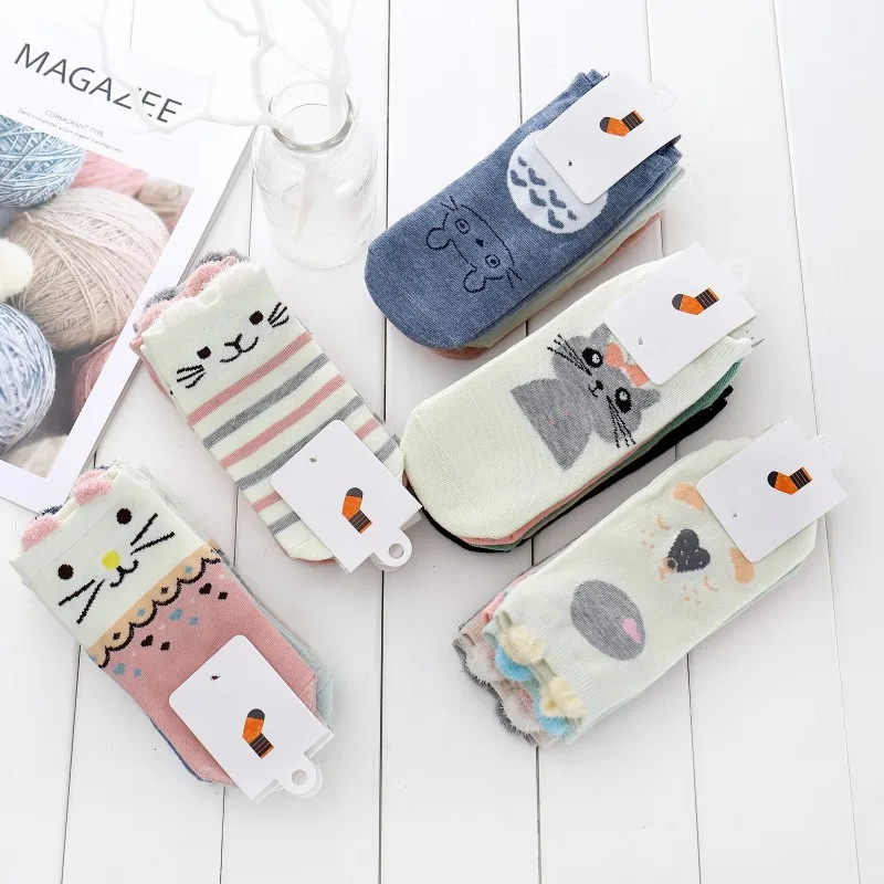 5 пар, оригинальные забавные носки, модные женские носки с рисунками животных из мультфильмов, новинка, высокое качество, Прошитый узор, хлопок