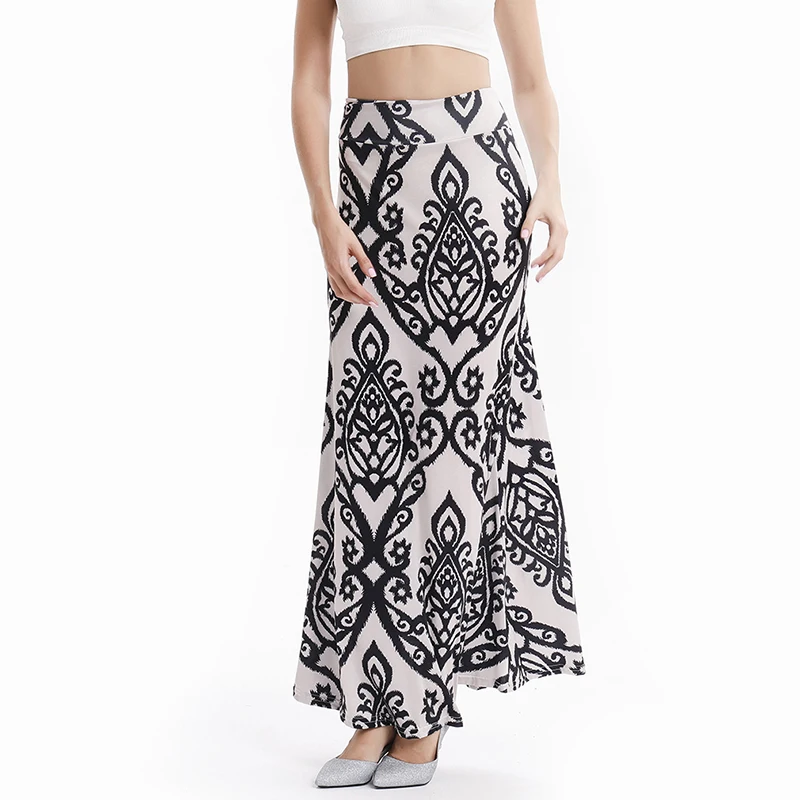 Прямая Длинная юбка в национальном стиле с принтом, длинная юбка с высокой талией, повседневная женская одежда, модная винтажная длинная юбка для женщин