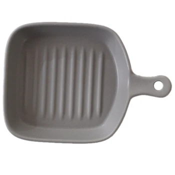 

Baking Dish With A Handle Beef Steak Food Fruits Salad Pasta Ceramic Plates Bakeware Tableware Tray Pan Microwave Oven Grey Squa