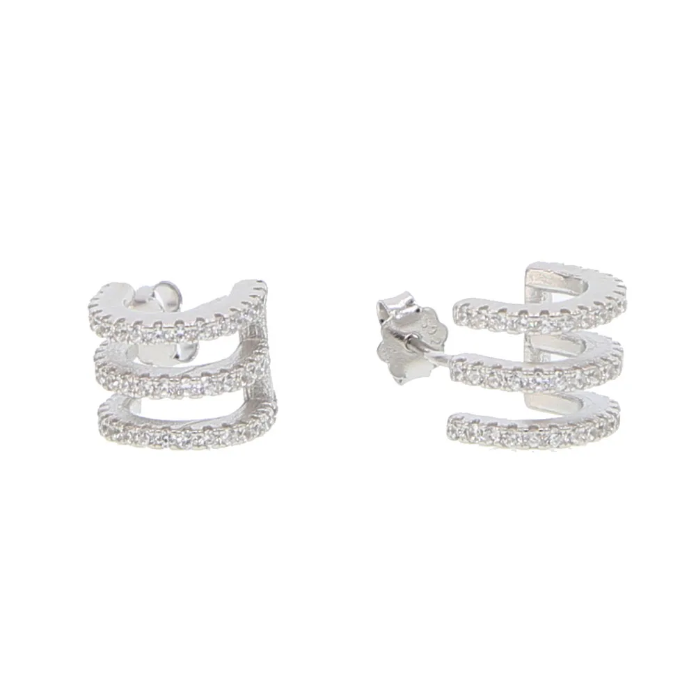 925 sterling silver minimalist stackable micro pave cz earring stud half circle charm beads dainty jewelry | Украшения и