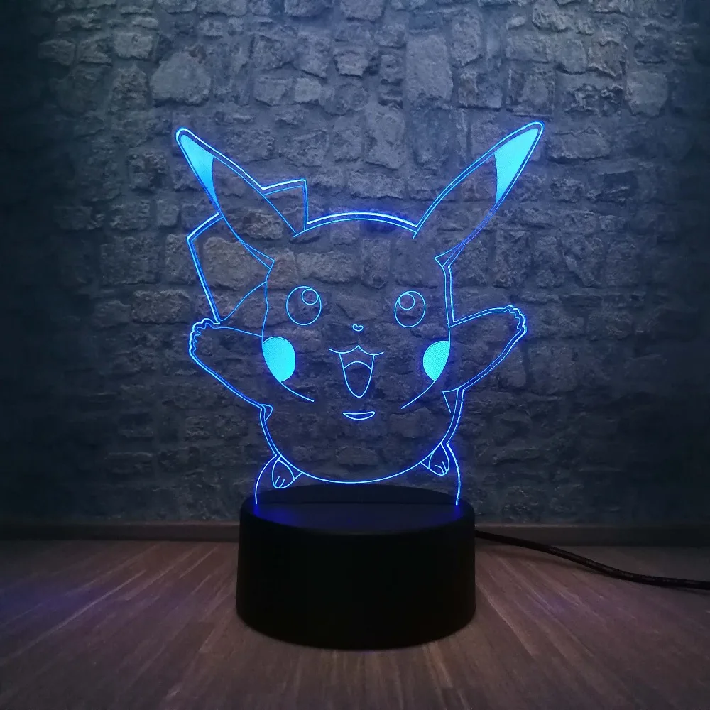 3D лампы Pokemon Pikachu, 7 цветов, светодиодный декоративный светильник на Рождество, s, USB, ночной Светильник для сна, 3AA, настольная лампа на батарейках для детей, Подарочная игрушка