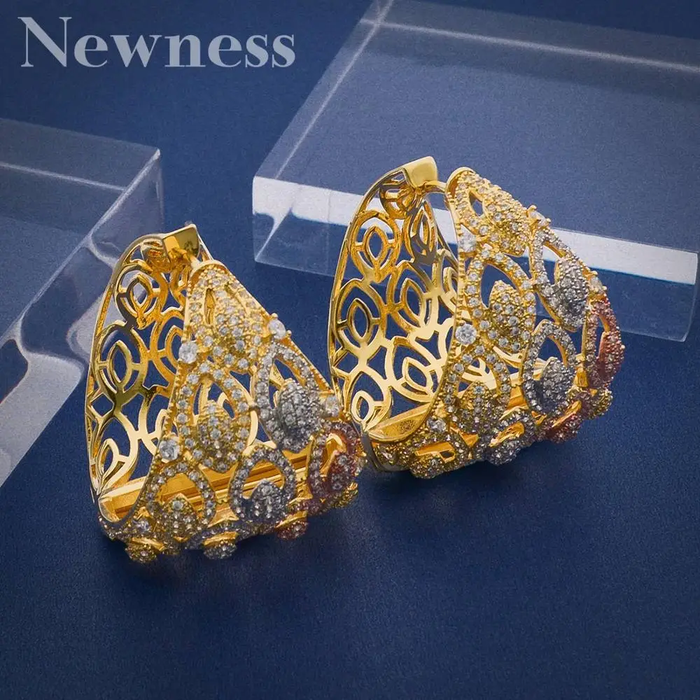 

Newness Luxury Geometric Circle Hoop Earrings For Women Accessories Full Cubic Zirconia Earrings Jewelry