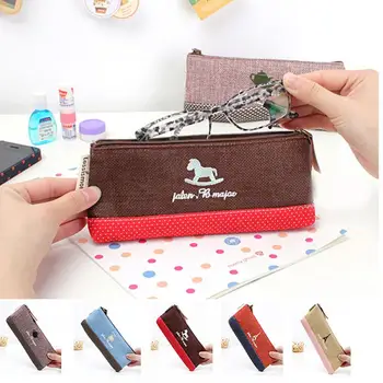 

Hot Cute Canvas Pen Pencil Bag School Girl Canvas Large Capacity Pencil Bag Stationery Storage New Fashion Zipper Coin Purses