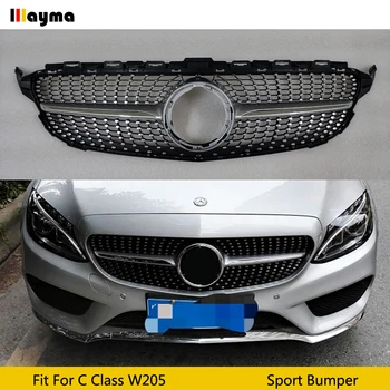 

Diamond Style Only Fit For Sport Front Bumper Mesh Grille For Benz W205 C Class sedan C250 C300 2015 2019 Car grill without logo