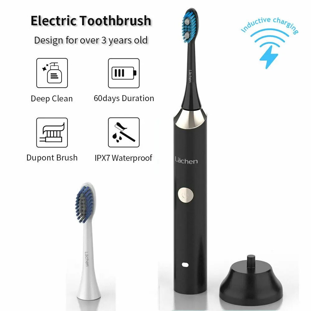 

Lachen 031 Electric Toothbrush USB Rechargeable Adult Waterproof Sonic Cleaning Tooth Brush With 2 Brush Head Safety Gift