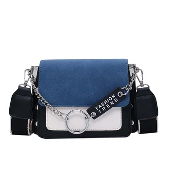 

Blue Retro Matte Patchwork Crossbody Bags for Women Messenger Bags Chain Strap Shoulder Bag Lady Small Flap criss-cross Bag