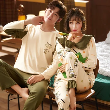 

Couple Loungewear Pijama Autumn Winter New Fashion Couples Pajamas Men and Women Matching 100%Cotton Sleepwear Pajama Set Couple