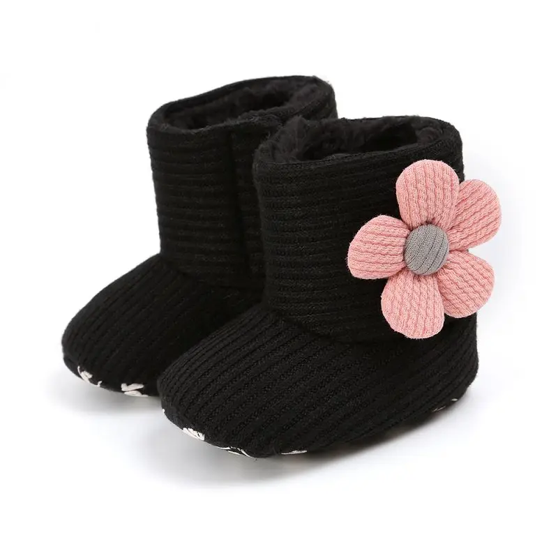 Ботинки для девочек; детская обувь; вязаные ботинки на меху; короткие теплые мягкие зимние ботинки; 0-18 месяцев - Цвет: B2