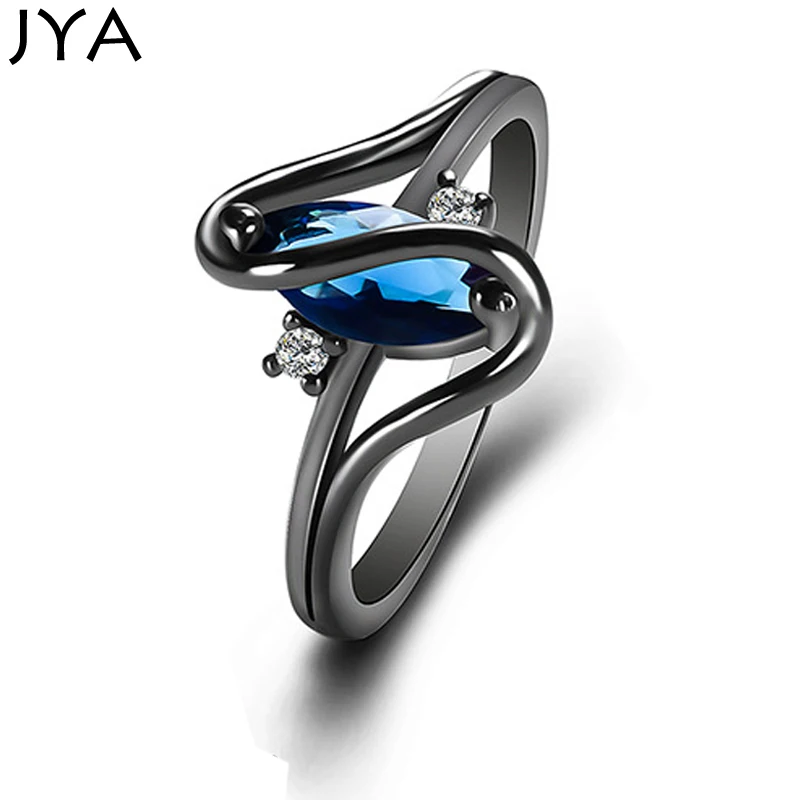 

JYA Crystal Black Ring Cool Punk Statement Rings for Women Lovers Gift Special Blue Stone Wave Ring Rhinestone Luxury 2018