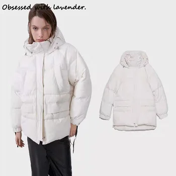

Obsessed with lavender.Winter new ladies loose hooded cotton-padded jacket coat white 4391201