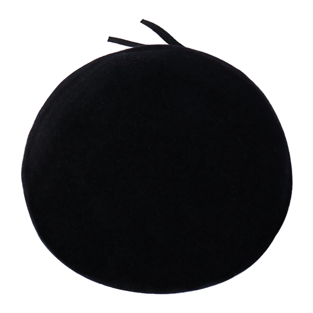 Черный Мужские и женские шапки, весенний берет, художники, плоская шерсть, фетр, регулируемая шапка, одноцветная, модная, подарок, купол, живописный стиль, мягкая, в винтажном стиле - Цвет: Черный