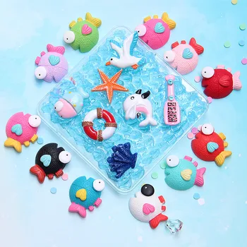 

10Pcs/Set Resin Cartoon Bubble fish Sticker Fridge Magnets Crafts Flatback Cabochon Sticker Fit Phone Case Clips DIY Accessories