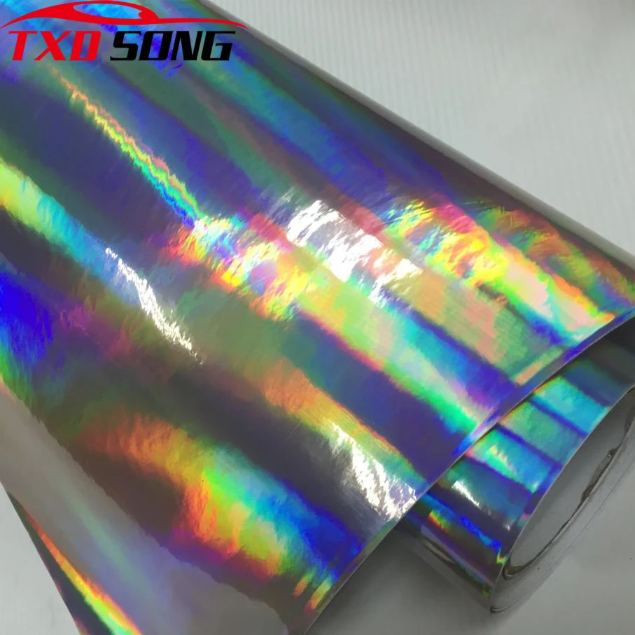 Silver Laser Chrome Holographic Rainbow Film Wrap Car Vinyl Sticker Bubble Free