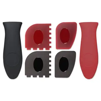 

6 Piece Durable Grill Pan Scraper Plastic Set Tool and Silicone Hot Handle Holder for Cast Iron Skillets, Frying Pans and Grid