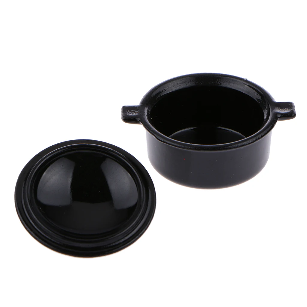 Dollhouse Miniature Kitchen Utensil Cookware Metal Casserole Dish Stew Pan Stockpot Black 12th Scale