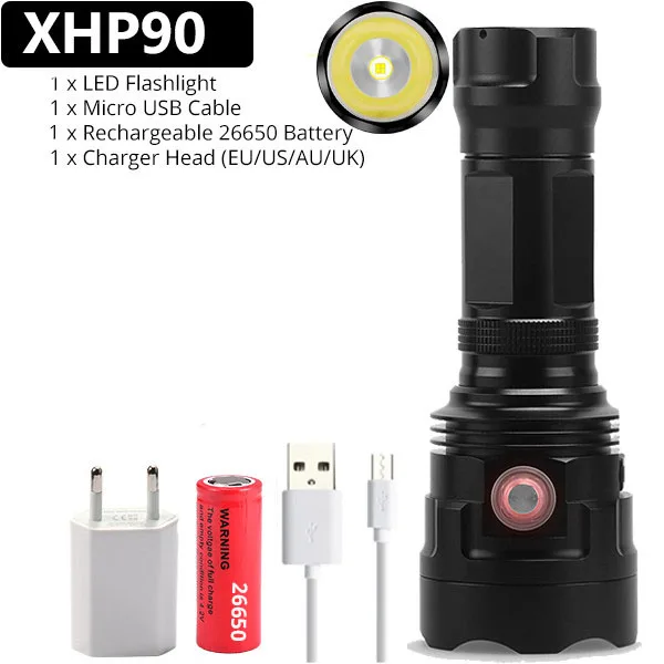 Супер мощный XHP90 светодиодный фонарик XHP50 тактический фонарь USB Перезаряжаемый Linterna водонепроницаемый фонарь ультра яркий фонарь для кемпинга - Испускаемый цвет: Package B-XHP90