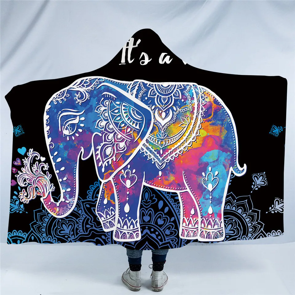 Постельные принадлежности, Outlet, богемный слон, одеяло с капюшоном для взрослых, шерпа, флис, цветок лотоса, носимое, для пикника, покрывало, 150x200 см - Цвет: 5