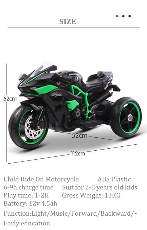 1.1M Long Children Electric Two Wheeled Rechargeable Drive Motorcycle For 3-9 Years Kids Can Take Double Large Toy Car