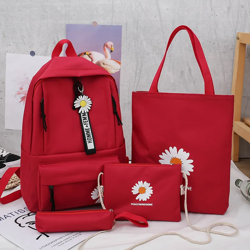 

New Ins Flower Girl Canvas School Bag Korean Version of Junior High School Student Backpack Simple Backpacks Mochila Mujer