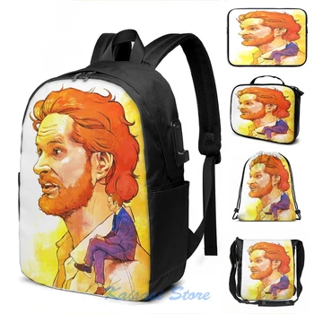 

Funny Graphic print Bryan Fuller and Tiny Hannibal USB Charge Backpack men School bags Women bag Travel laptop bag