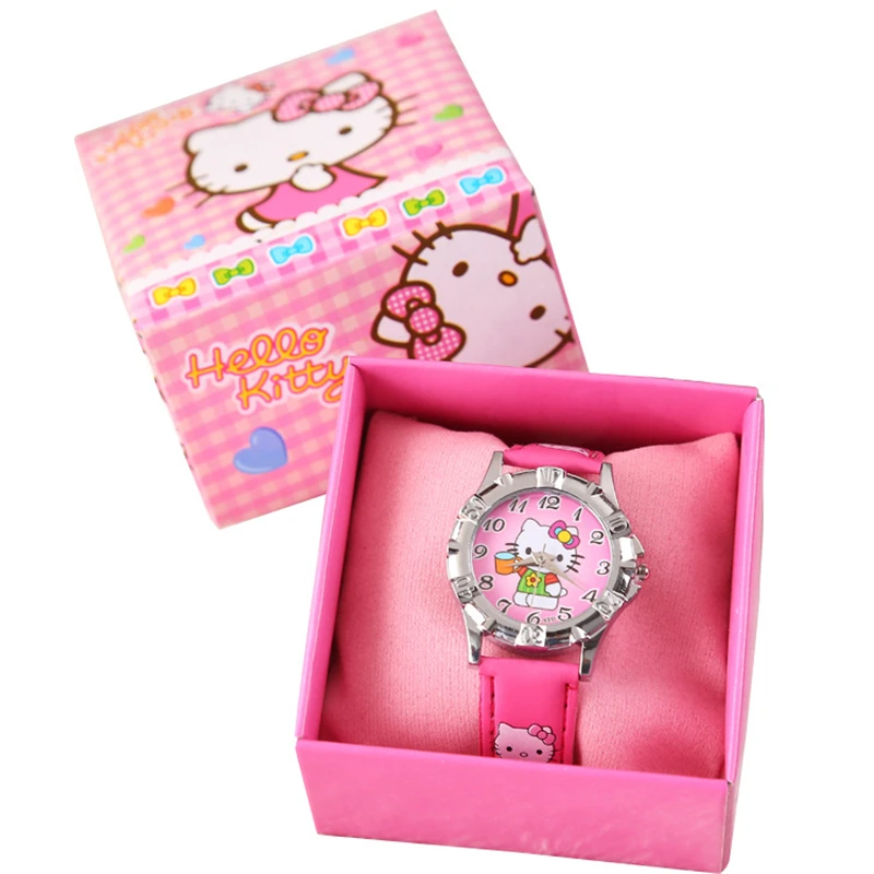 Часы Hello Kitty Девочка Аниме мультфильм кукла узор Игрушка аксессуары кожа детский