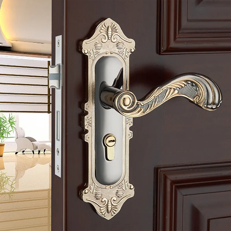 

European Style Simple Indoor Bedroom Door Lock Black Gold Handle Lock Solid Wood Door Lock