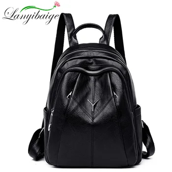

High quality women's leather backpack Black Sac a Dos Female travel backpack School Bags For Girls High capacity women backpack