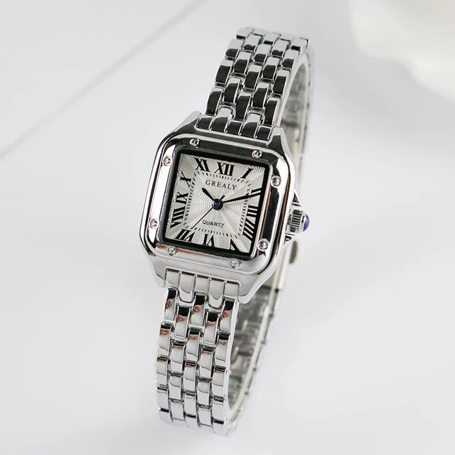 Women's Fashion Square Watches 2021 Brand Ladies Quartz Wristwatch Classic Silver Simple Femme Steel Band Clock Zegarek Damski 4