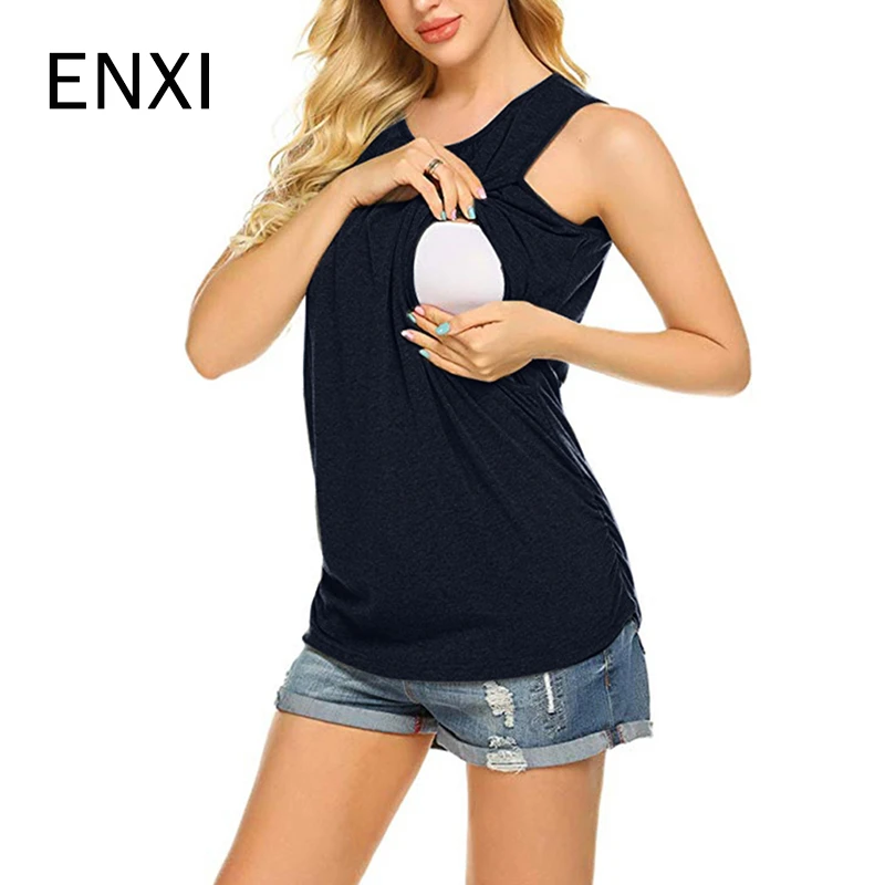 ENXI, Однотонная рубашка для беременных, Одежда для беременных, топ без рукавов для кормящих мам, одежда для грудного вскармливания, простая одежда