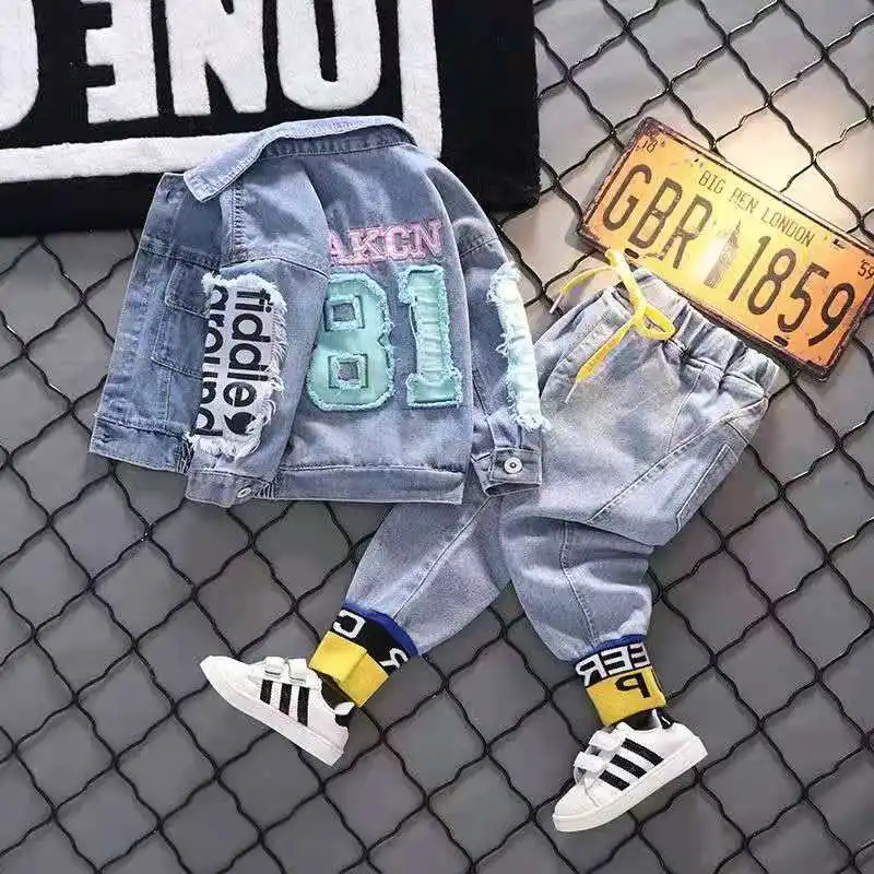 

Boys Denim Suit 2021 Spring And Autumn Clothes Middle And Small Children's Outerwear Two-piece Suit